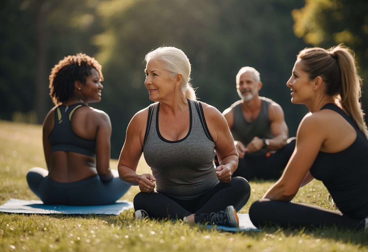 A diverse group of individuals engage in various post-workout recovery activities, showcasing the impact of age and sex on optimizing rest